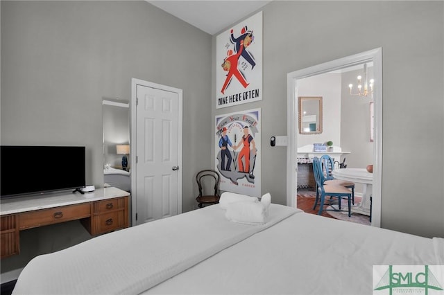 bedroom with a chandelier