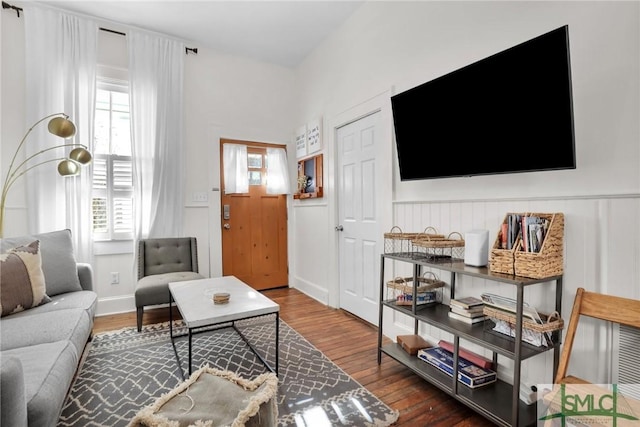 living area with wood finished floors