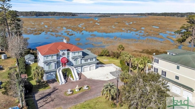 bird's eye view featuring a water view