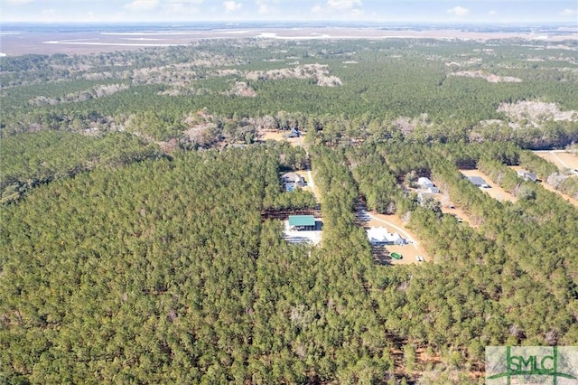 birds eye view of property with a forest view