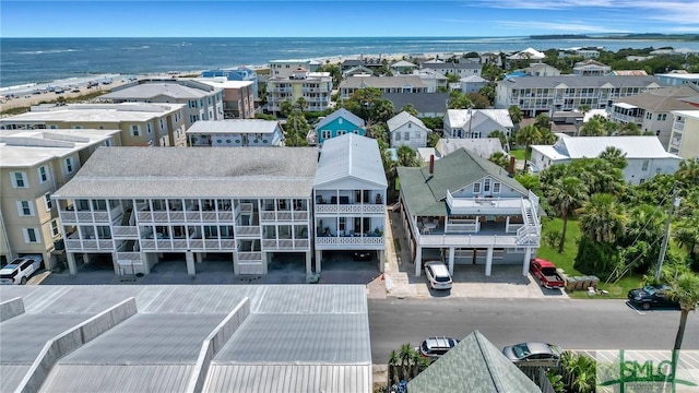 aerial view featuring a residential view and a water view