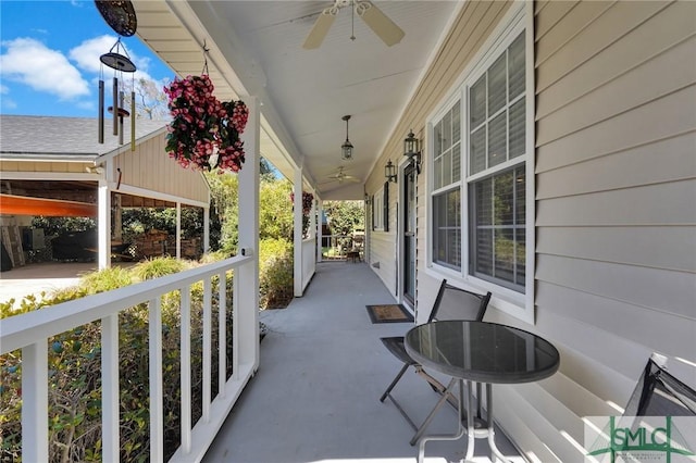 view of patio / terrace featuring a porch and a ceiling fan