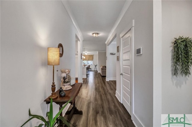 hall with baseboards and wood finished floors