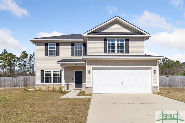 109 Setter Ct NE, Ludowici, GA 31316 - traditional-style house featuring fence, an attached garage, brick siding, driveway, and a front yard