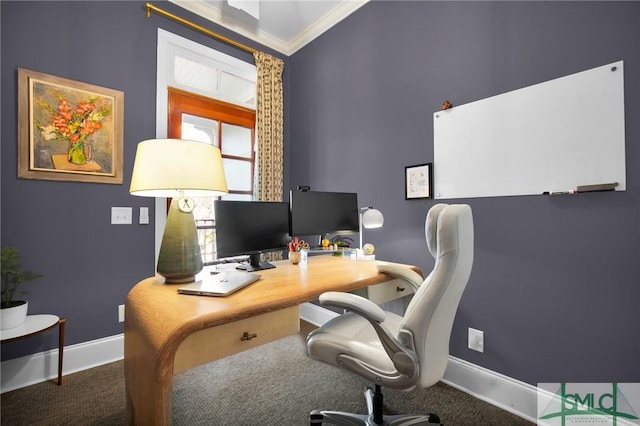 office featuring crown molding and baseboards