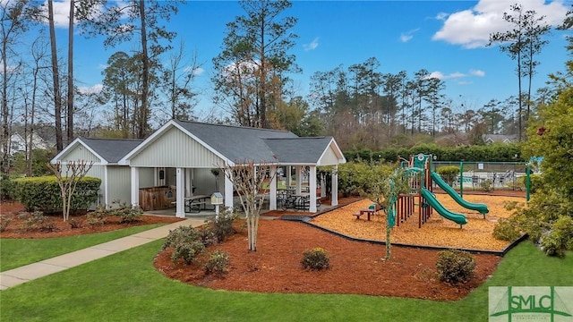 community playground with a lawn