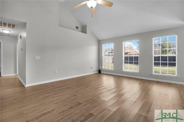 unfurnished living room with visible vents, baseboards, and wood finished floors