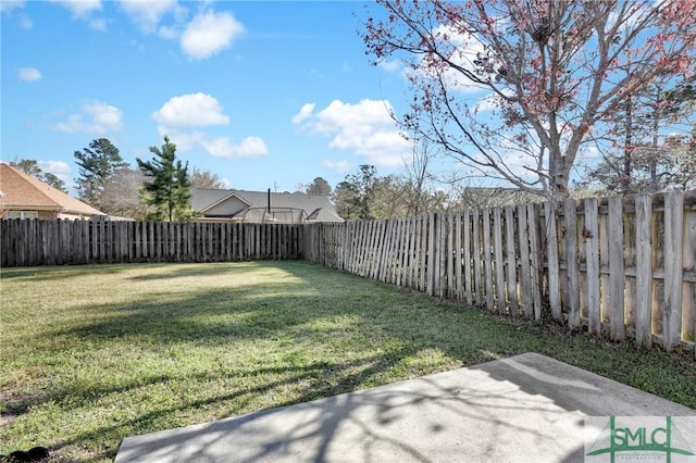 view of yard featuring a patio and a fenced backyard