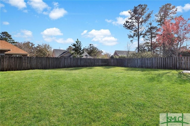 view of yard with a fenced backyard