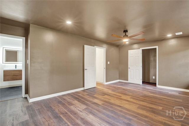 105 Carlton Rd, Savannah, GA 31410 - unfurnished bedroom featuring wood finished floors, recessed lighting, connected bathroom, and ceiling fan