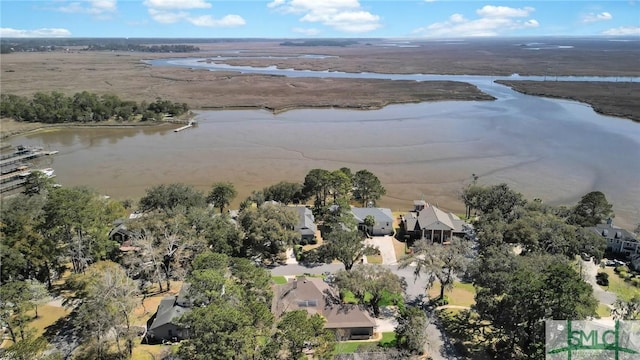 bird's eye view featuring a water view