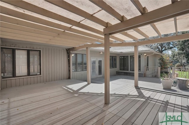 wooden deck with french doors