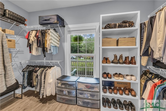 spacious closet with wood finished floors