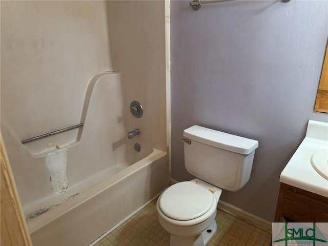 full bathroom featuring tile patterned floors, baseboards, toilet, and vanity