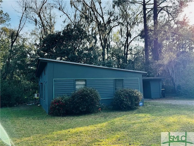 view of property exterior featuring stucco siding and a yard