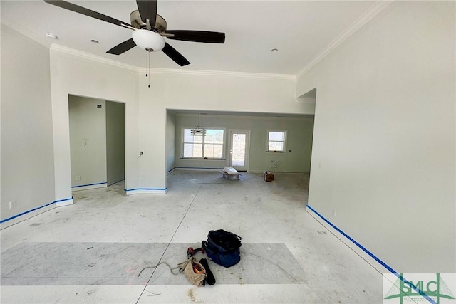interior space featuring ceiling fan