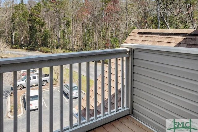 deck with a view of trees