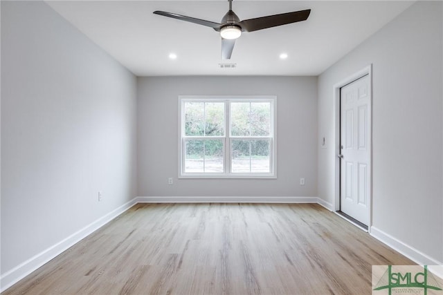 1323 E 69th St, Savannah, GA 31404 - unfurnished bedroom featuring wood finished floors, baseboards, ceiling fan, and recessed lighting
