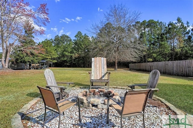 view of patio / terrace featuring a fire pit and fence