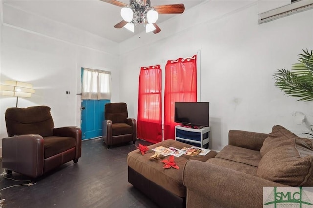 living area with ceiling fan