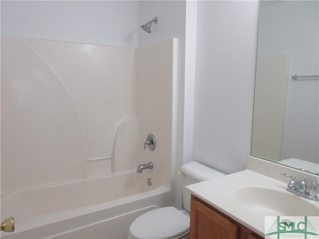 full bathroom featuring toilet, shower / tub combination, and vanity