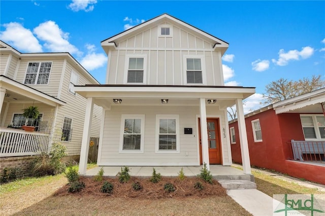 view of front of home with board and batten siding and covered porch