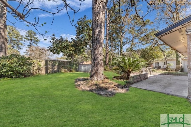 view of yard featuring a patio and a fenced backyard