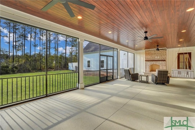 126 Carapace Ct, Richmond Hill, GA 31324 - unfurnished sunroom featuring wood ceiling and ceiling fan