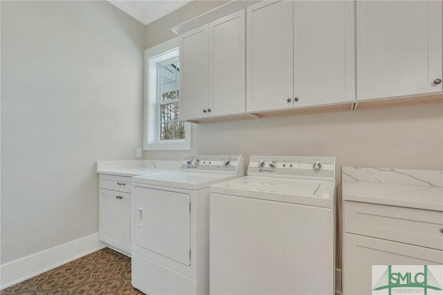 126 Carapace Ct, Richmond Hill, GA 31324 - washroom featuring tile patterned floors, baseboards, cabinet space, and independent washer and dryer