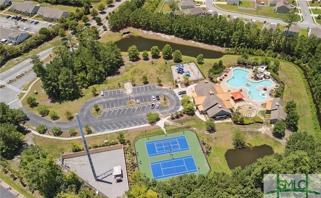 aerial view with a water view