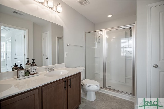 full bathroom featuring visible vents, a sink, and a stall shower