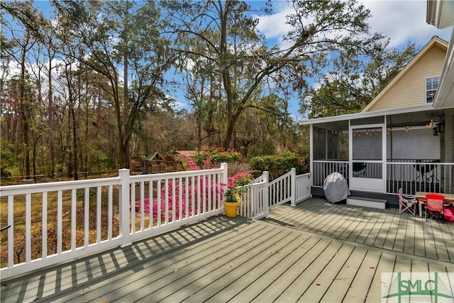 181 Kolic Helmey Rd, Guyton, GA 31312 - wooden terrace featuring a sunroom