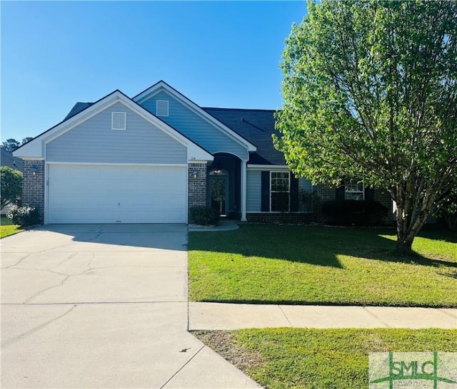 270 Lancaster Way, Richmond Hill, GA 31324 - ranch-style home featuring concrete driveway, a garage, brick siding, and a front yard