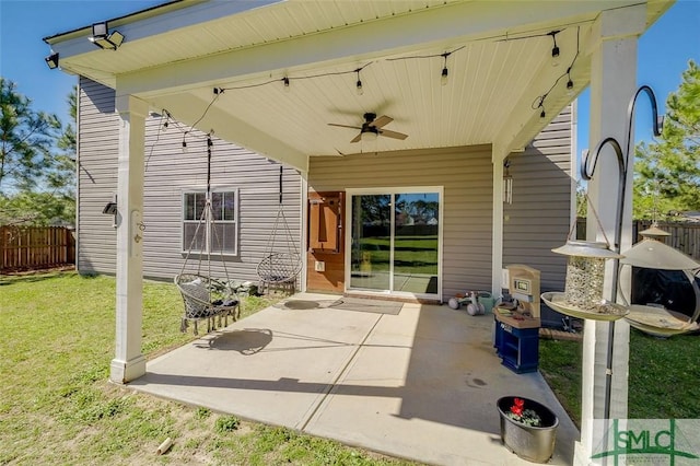55 Saddlebrush Rd, Ellabell, GA 31308 - view of patio / terrace featuring fence and a ceiling fan
