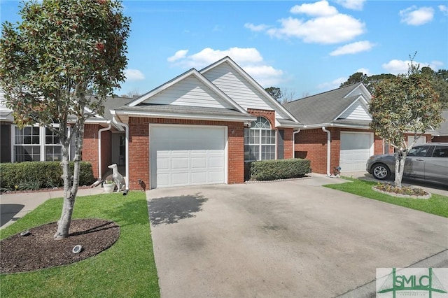 view of front of house with brick siding, concrete driveway, and an attached garage