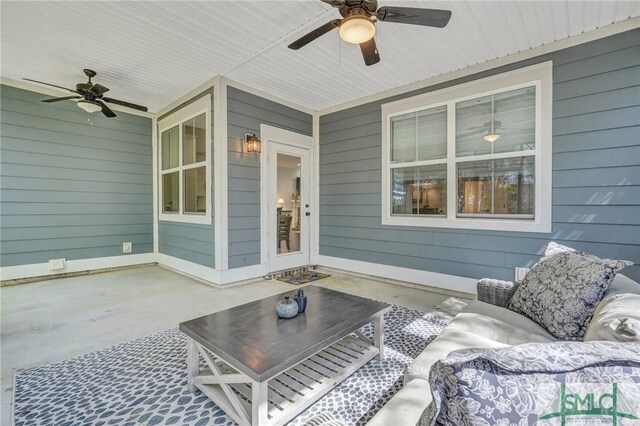 view of patio featuring ceiling fan