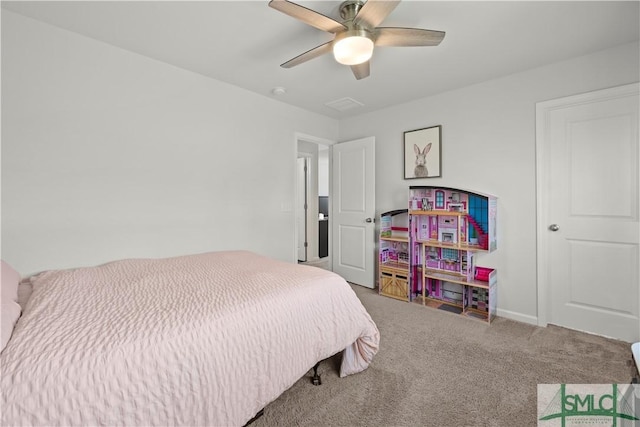 bedroom with carpet floors and ceiling fan