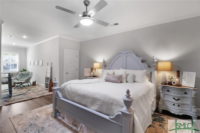 117 Hope Ln Unit A, Savannah, GA 31406 - bedroom with ornamental molding, wood finished floors, recessed lighting, ceiling fan, and baseboards