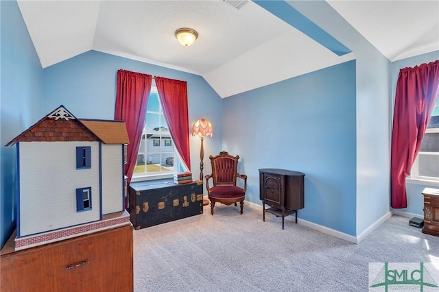 53 Boykin Way NE, Ludowici, GA 31316 - living area featuring carpet floors, baseboards, and lofted ceiling