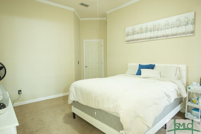 350 Clark St, Richmond Hill, GA 31324 - bedroom featuring baseboards, visible vents, carpet floors, and ornamental molding