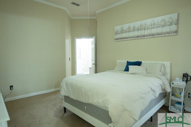 350 Clark St, Richmond Hill, GA 31324 - bedroom featuring carpet flooring, visible vents, baseboards, and ornamental molding
