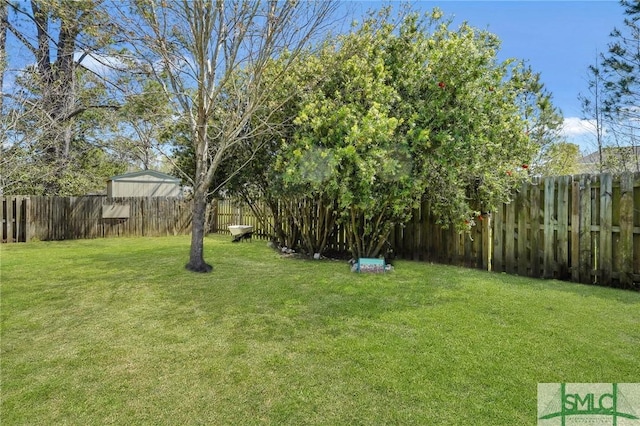 view of yard featuring a fenced backyard