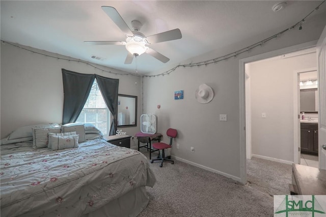 30 Walker Ct, Richmond Hill, GA 31324 - carpeted bedroom with baseboards, ceiling fan, and visible vents
