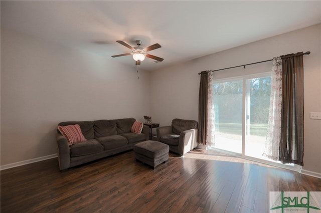 30 Walker Ct, Richmond Hill, GA 31324 - living area featuring dark wood finished floors, baseboards, and ceiling fan