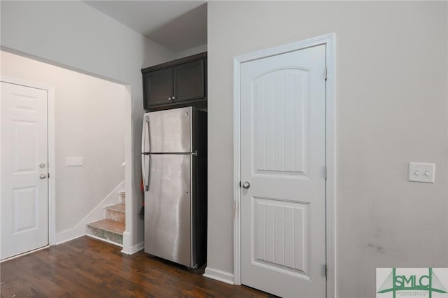 30 Walker Ct, Richmond Hill, GA 31324 - kitchen with baseboards, dark wood-style flooring, and freestanding refrigerator