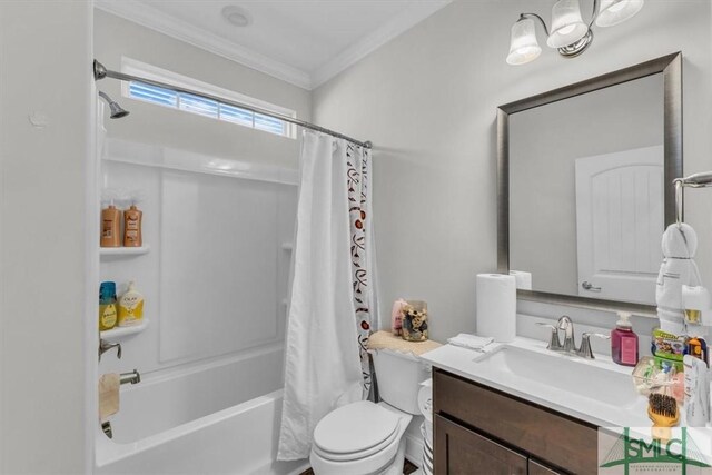 52 Shoefstall St, Port Wentworth, GA 31407 - bathroom featuring ornamental molding, toilet, shower / bath combination with curtain, and vanity