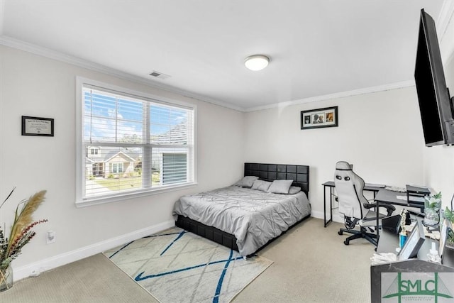 52 Shoefstall St, Port Wentworth, GA 31407 - bedroom with baseboards, visible vents, ornamental molding, and carpet