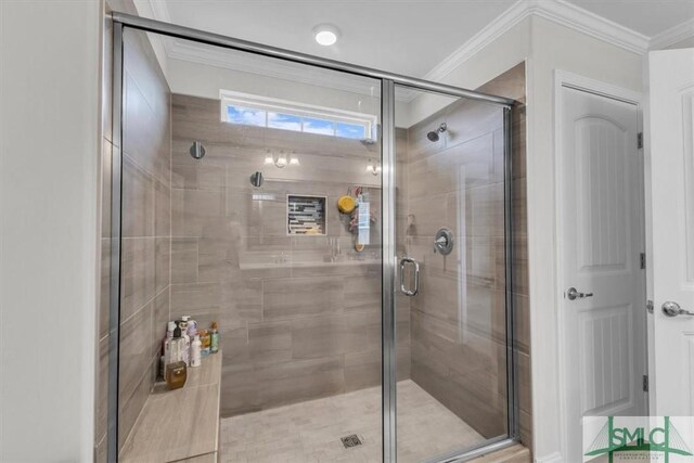 52 Shoefstall St, Port Wentworth, GA 31407 - full bathroom featuring a stall shower and crown molding