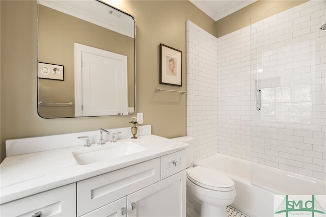 5091/2 Tattnall St, Savannah, GA 31401 - full bath with shower / tub combination, toilet, vanity, and ornamental molding