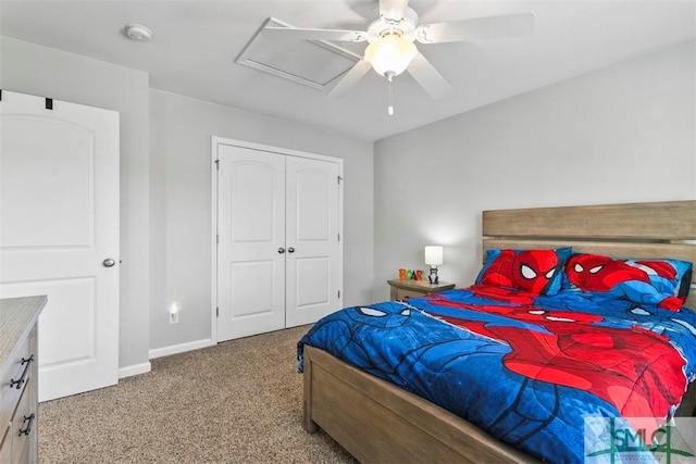 95 Glen Way, Richmond Hill, GA 31324 - bedroom with carpet, attic access, a ceiling fan, and baseboards